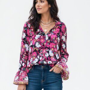Kobi Halperin Pink and Black Floral Blouse